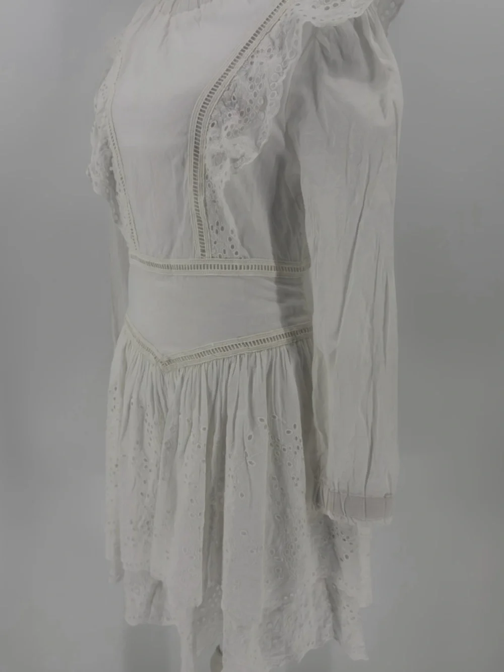 All Saints White Eyelet Lace Long-Sleeve‎ Mini Dress Size 2